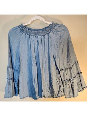 Justice Light Blue Smocked Neck Ruffled Sleeve Top